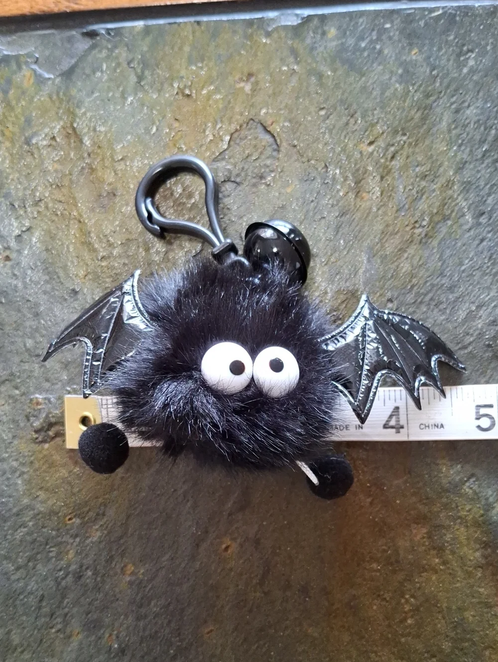 Black Fuzzy Bat Pom Keychain/Bag Accessory